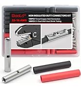 BAALA 100 PCS 22-16 Gauge Non-Insulated Butt Connectors Kit Tinned Copper, 100PCS Seamless Barrel...