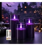 Homemory Dark Gray Flameless Candles, Purple Glow, Remote Timer, Set of 3 | Purple LED Glow Hallo...