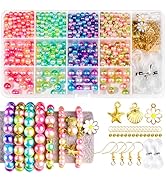 LEOBRO Pearl Beads for Bracelet Making, Iridescent Pearl Beads Bracelet Making Kit, Pearls for Cr...