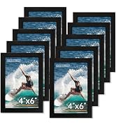 FIXSMITH 4x6 Picture Frame Set of 10, 4x6 Photo Frames Bulk with HD Plexiglass for Wall Hanging o...