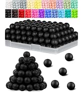 120PCS FIVEIZERO Silicone Beads, 15mm Round Silicone Beads Bulk Black for Keychain Making, Bracel...