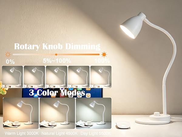 LED Desk Lamp with USB Charging Port Reading Lamp Task Lamp Flexible Table Light for Dorm Bedside