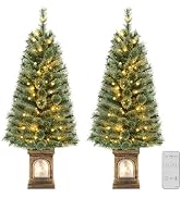 Goplus 4ft Pre-Lit Christmas Tree for Entrances, Set of 2 Artificial Potted Xmas Tree with 100 LE...
