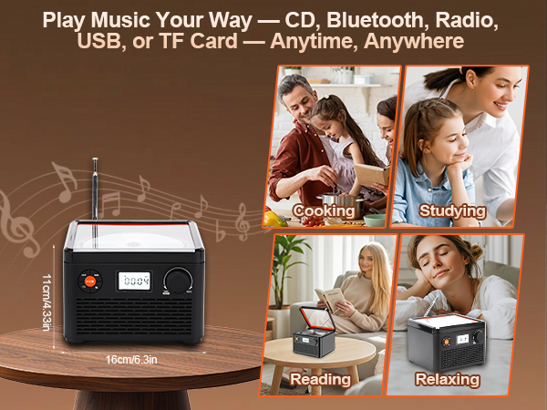 Play Music Your Way - CD, Bluetooth, Radio, USB, or TF Card - Anytime, Anywhere