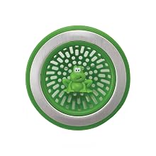 Green Joie sink strainer with frog in the middle
