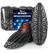 squish Shoe Booties Disposable Non Slip, Black Durable Shoe Covers Disposable for Indoors, 50 Pac...