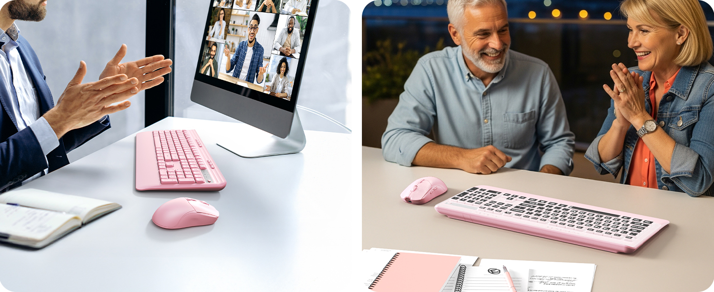 pink silent keyboard and mouse