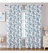 Joydeco Blue Vintage Curtains 84 Inches Long 2 Panels, Floral Curtains Blue Peony Patterned. Flow...