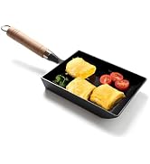 SoKalChw Iron tamagoyaki japanese omelette pan/egg pan skillet, wooden handle (Square 7' x 6