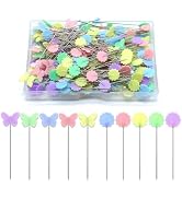 200 Pcs Straight Pins Flat Head Sewing Pins with Flower and Butterfly Colored Heads,Quilting Pins...