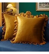 MIULEE Velvet Ruffle Throw Pillow Covers Soft Luxurious Golden Camel Pack of 2 18x18 Inch Square ...