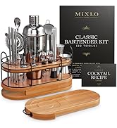 MIXLO HOME Mixology Bartender Kit - 22Pcs Bar Set Cocktail Shaker Set w Brown Bar Cart Accessorie...
