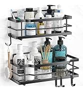 MOFOROCO Large Shower Caddy Organizer Shelves Rack(2Pack), Suction Cup Self Adhesive Black Home B...