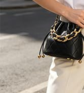 DORIS&JACKY Small Top Handle Bucket Bag, Designer Lambskin Drawstring Crossbody Purse with Chunky...