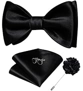 DiBanGu Solid Color Bow Ties Set for Men Formal Satin Self Tied Bow Tie Lapel Pin Pocket Square C...