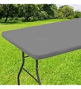 smiry Rectangle Tablecloth, Elastic Fitted Flannel Backed Vinyl Tablecloths for 6ft Folding Table...
