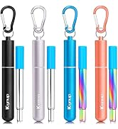 Kynup Reusable Straws, 4Pack Collapsible Portable Foldable Metal Straw Stainless Steel Drinking T...