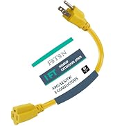 FSTSN 1 ft Heavy Duty Extension Cord Yellow - 12/3 SJTW 15 AMP Indoor/Outdoor Power Cord with 3 P...