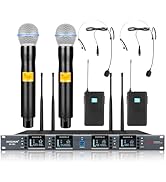 Kaschun Wireless Microphone System 4 Channel with 4x100 UHF Frequencies,328ft Range,Auto Scan,Cor...