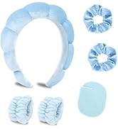 CAVETEE Makeup Headband for Women, Skincare Headband for Washing Face, Cute Blue Puffy Spa Headba...