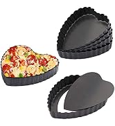 Cyimi Mini Tart Pan Set of 6 Non-Stick 4 Inch Heart-shaped Quiche Pan with Removable Bottom Tart ...