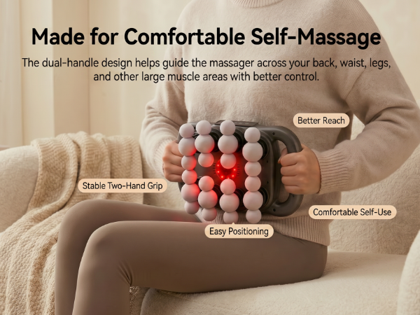 Cordless body massager with dual handles for comfortable self-massage at home