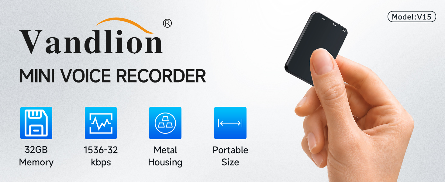 vandlion voice recorder 32gb memory 1536kbps metal housing portable