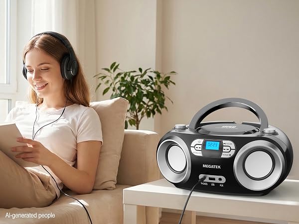 MEGATEK Portable CD Player Boombox with Headphone Jack