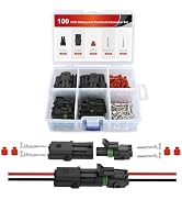 Nilight 100PCS 10 Kits 2 Pin Waterproof Automotive Electrical Connector Kit Quick Connect and Dis...