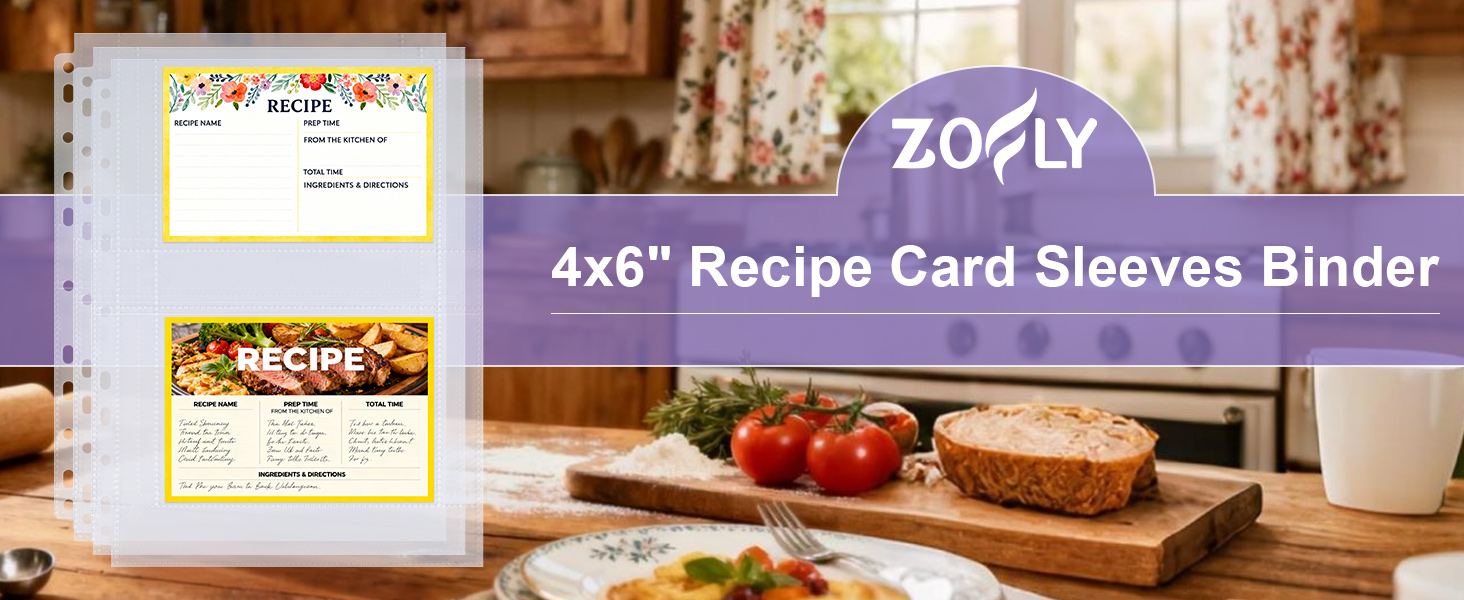 4x6 Recipe Card Sleeves,3 Ring Binder Recipe Card Protector Pages