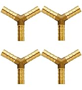 Quickun 1/4" ID Hose Brab, Brass Shaped Y 3 Ways Barbed Hose Fitting Intersection Split Splicer J...