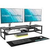 Simple Trending 2-Tier Metal Dual Monitor Stand Riser,Computer Office Desktop Organizer for 2 Mon...