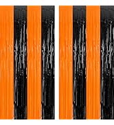 2 Pack Halloween Photo Backdrop, 3.28 FT x 7.05 FT Orange and Black Party Streamer, Metallic Foil...