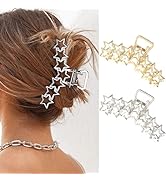 Brinie Stars Hair Claw Clips Gold Metal Hair Clamps Large Claw Hair Clip Nonslip Jumbo Hair Clip ...
