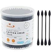 HOMEFOX Black Cotton Swabs Precision Pointed - 200 Count Organic Pointy Pointed Cotton Buds Doubl...