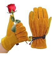 AOUCHI Leather Gardening Gloves for Men, Work Gloves for Welding, Construction, Chainsaw, Farm, R...