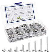 800pcs Self-Tapping Screws Assortment Kit, M2 Pan Head 304 Stainless Steel Wood Screws Round Head...