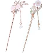 2 Pcs Rhinestone Pearl Flower Hair Stick Chinese Hair Chopsticks Vintage Tassel Hair Pin Chignon ...
