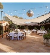 Yescom 200Ft Commercial LED Outdoor String Lights with 2PCS 10Ft Sun Shade Sail Poles 59Ft Steel ...