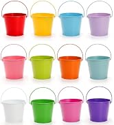 Nicunom 12 Pack Small Metal Buckets with Handle, 4.7"x 3.9" Galvanized Bucket Tin Pails Candy Buc...