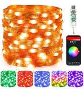 BrizLabs Smart Halloween Orange String Lights, 33 Ft 100 LED USB Bluetooth Color Changing Twinkle...