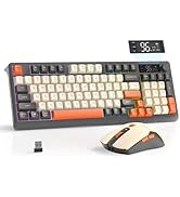 FREEWOLF T96 Smart Display Wireless Gaming Keyboard and Mouse Comb, 94Key LED Lighting Rechargeab...