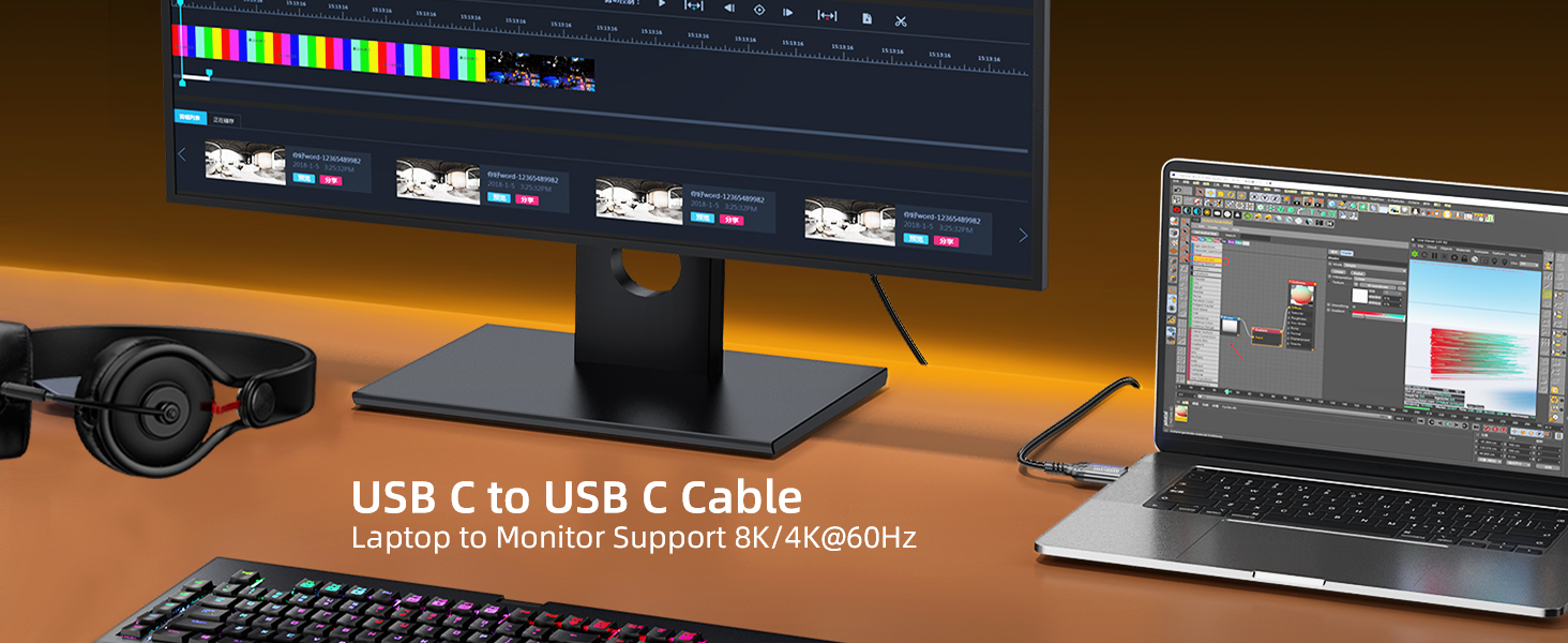 USB C to USB C Cable, 8k/4k Video Output for Thunderbolt 4/3