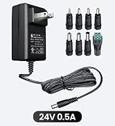 6FT UL Listed 24V 0.5A 500mA 12W Power Supply Adapter with 8 Tips for Essential Oil Diffuser, LED...