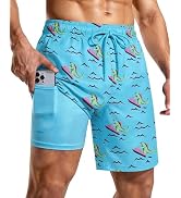 CoozySphere Mens 7 Inch Swim Trunks with Compression Liner and Zipped Pocket Quick Dry Board Shor...