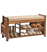 PETKABOO 2 Tier Shoe Bench, Shoe Rack with Hidden Drawer and Side Holder, Shoe Storage Bench Orga...