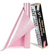 RENLITONG Pink Glitter HTV Heat Transfer Vinyl Rolls 12 Inch x 5 feet Roll Iron on DIY for T-Shir...