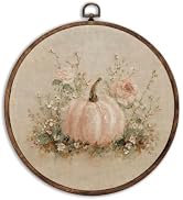 BILLAION Vintage Fall Pink Pumpkin Round Wall Art Decor 10x10 Inch | Cottagecore farmhouse Floral...