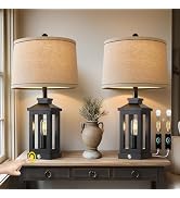 G-SAFAVA 23.75" Retro Farmhouse Black Table Lamp for Living Room Bedroom Nightstand Set of 2 Touc...
