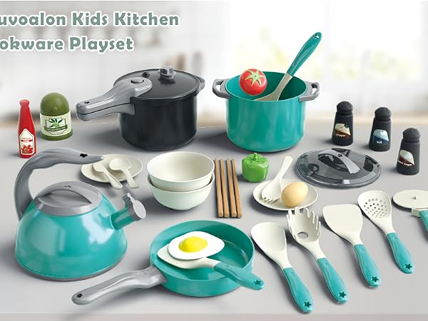 Bruvoalon Kids Kitchen Play Toy with Cookware Playset